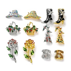 Fashion Zinc Alloy Enamel Pins, Rhinestones Brooches for Backpack Clothes