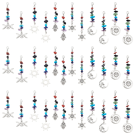 36 шт 6 стили натуральный драгоценный камень и сплав подвеска украшение, Сплав с застежками когтя омара, разнообразные