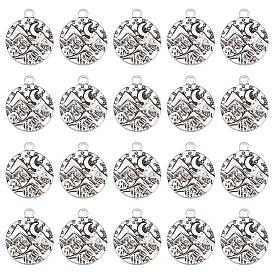 40 шт. Подвески из сплава в тибетском стиле, без кадмия и без свинца, плоский круглый с горами