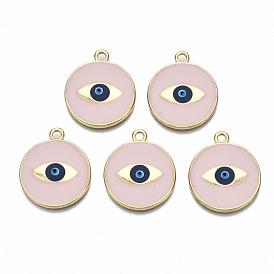 Alloy Enamel Pendants, Real 16K Gold Plated, Cadmium Free & Nickel Free & Lead Free, Flat Round with Evil Eye