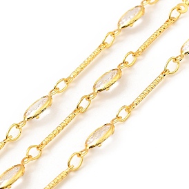 Brass Bar & Oval Link Chains, with Clear Cubic Zirconia, Lead Free & Cadmium Free, Soldered, with Spool