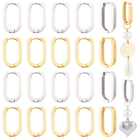 6 paires 2 couleurs 304 boucles d'oreilles huggie hoop en acier inoxydable, ovale