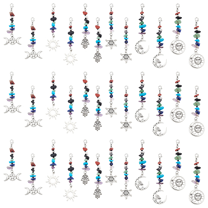 36 шт 6 стили натуральный драгоценный камень и сплав подвеска украшение, Сплав с застежками когтя омара, разнообразные