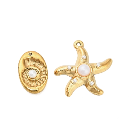 304 подвески из нержавеющей стали, с пластиковой имитационной жемчужиной, золотые