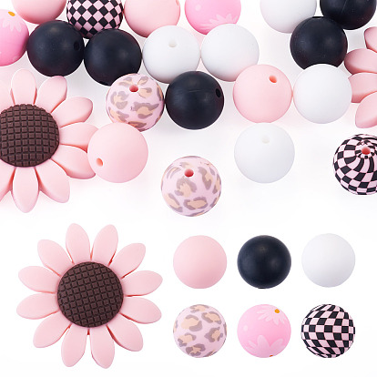 1пакет с бусинами в форме подсолнуха и круглыми силиконовыми бусинами для акцента, изготовление ожерелий diy