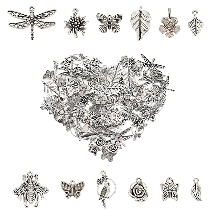96Pcs 12 Styles Tibetan Style Alloy Pendants, Mixed Shapes