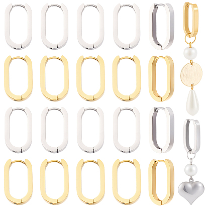 6 paires 2 couleurs 304 boucles d'oreilles huggie hoop en acier inoxydable, ovale