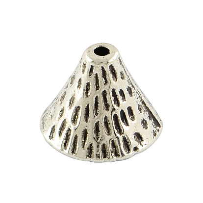Tibetan Style Alloy Apetalous Bead Cones Carved Stripes, Cadmium Free & Lead Free, 9x12mm, Hole: 1.5mm, about 1080pcs/1000g