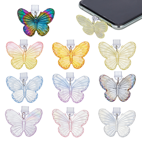 10шт пластиковые мобильные пылезащитные заглушки, с акриловыми подвесками, бабочка