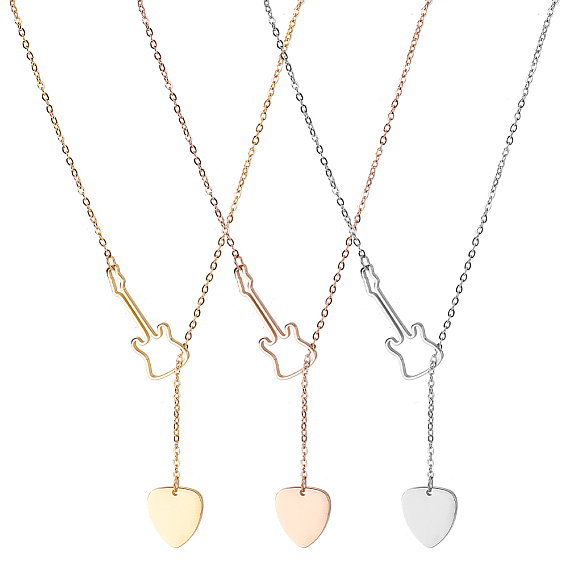 3шт 3 цвета комплект из нержавеющей стали лариат ожерелья, регулируемые ожерелья с подвеской в виде гитары и сердца