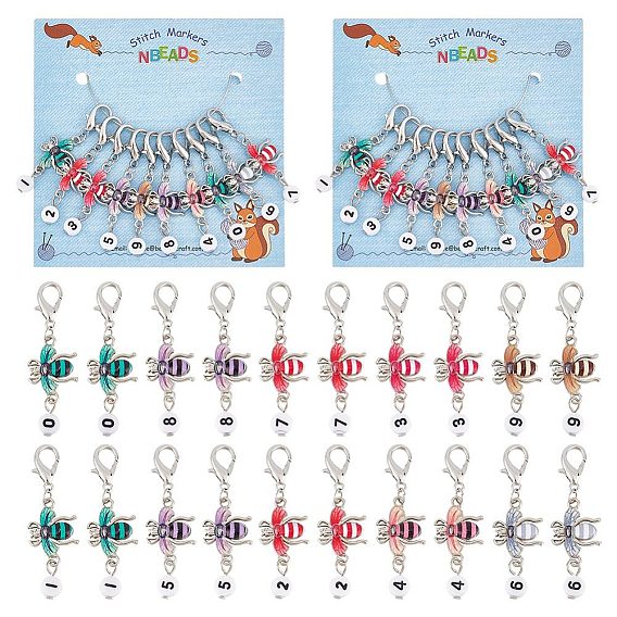 Подвесные маркеры петель с замком из сплава эмали и акрила, маркер стежка с застежкой «лобстер» из цинкового сплава, пчела с номером