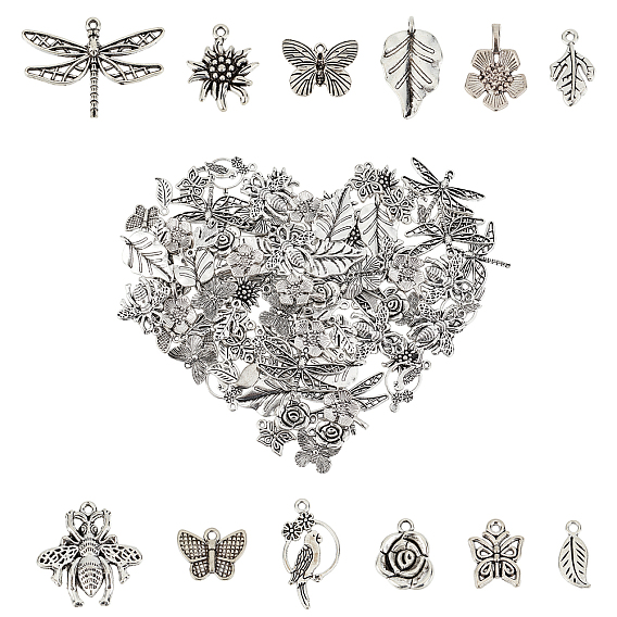 96Pcs 12 Styles Tibetan Style Alloy Pendants, Mixed Shapes
