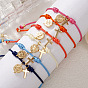 Adjustable Brass Religion Cross Virgin Charm Nylon Cord Braided Bracelets, Golden