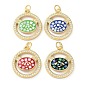 Brass Micro Pave Clear Cubic Zirconia Pendants, Cadmium Free & Lead Free, with Enamel, Shell and Jump Ring, Real 18K Gold Plated, Flat Round with Bear