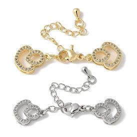 Удлинитель цепи из латуни с прозрачным кубическим цирконием, стойки покрытие, долговечный, без свинца и без кадмия, сердце