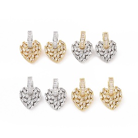Clear Cubic Zirconia Heart Dangle Hoop Earrings, Brass Jewelry for Women