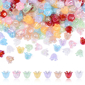 160 шт. 8 цвета 6-лепестки имитация желе акриловые бусины колпачки, с покрытием AB цвета, цветок