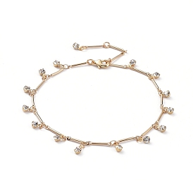 Charm Anklets, with Real 18K Gold Plated Brass Bar Link Chains, Lobster Claw Clasps and Brass Rhinestone Charms