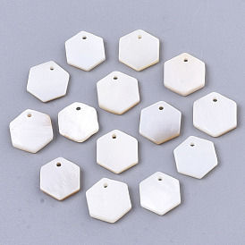 Natural Freshwater Shell Charms, Hexagon