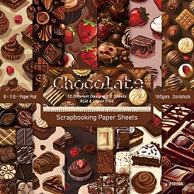 24Pcs 12 Styles Scrapbook Paper Pads, Chocolate, for DIY Album Scrapbook, Background Paper, Diary Decoration