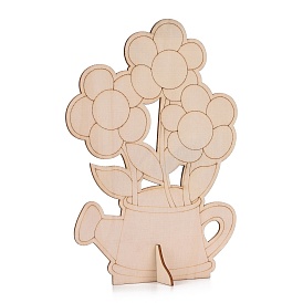DIY Unfinished Wood Flowers in Jar Cutout, with Slot, for Craft Painting Supplies