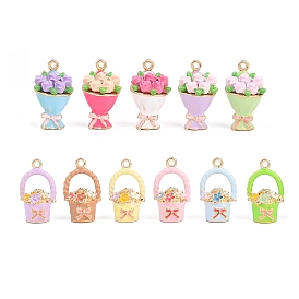 Подвески из эмали и сплава, подвески для цветочных корзин/букетов, золотые