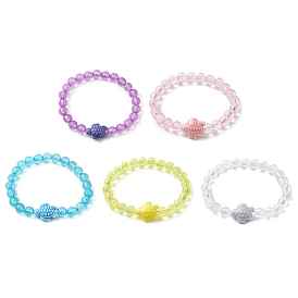 5Pcs 5 Colors Handmade Porcelain Turtle Stretch Bracelets, 7.5mm Faceted Round Transparent Acrylic Beaded Stretch Bracelets for Women