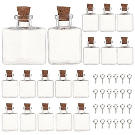 SUNNYCLUE 40Pcs 2 Style Glass Bottle Bead Containers, with Cork Stopper, Wishing Bottle, Cube, with Iron Screw Eye Pin Peg Bails