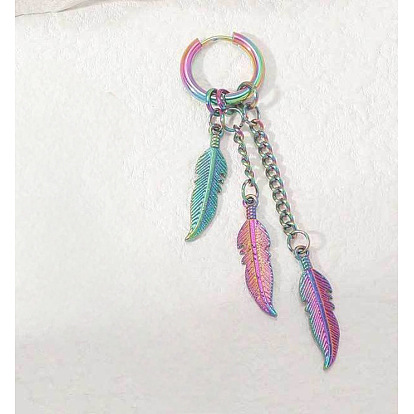 Серьги-кольца с кисточками из цинкового сплава в форме перьев