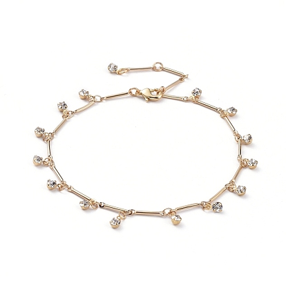 Charm Anklets, with Real 18K Gold Plated Brass Bar Link Chains, Lobster Claw Clasps and Brass Rhinestone Charms