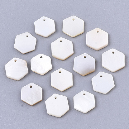 Natural Freshwater Shell Charms, Hexagon
