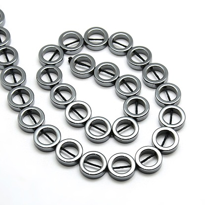 Non-magnetic Synthetic Hematite Donut Beads Strands, Grade AA, 12x4mm, Hole: 1mm, about 30pcs/strand, 16 inch