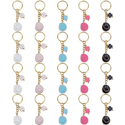 20 шт. 5 брелоки с изображением улыбающегося лица из сплава и эмали разных цветов, с железными кольцами, золотой свет
