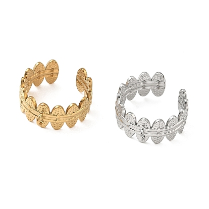 Oval 304 Stainless Steel Cuff Open Ring Setting, with Loop, Ion Plating(IP)