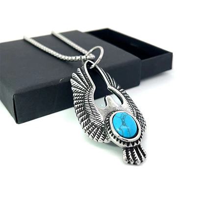 Винтажные панк ожерелья с подвеской в виде орла из нержавеющей стали с паве из синтетической бирюзы
