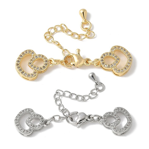 Удлинитель цепи из латуни с прозрачным кубическим цирконием, стойки покрытие, долговечный, без свинца и без кадмия, сердце