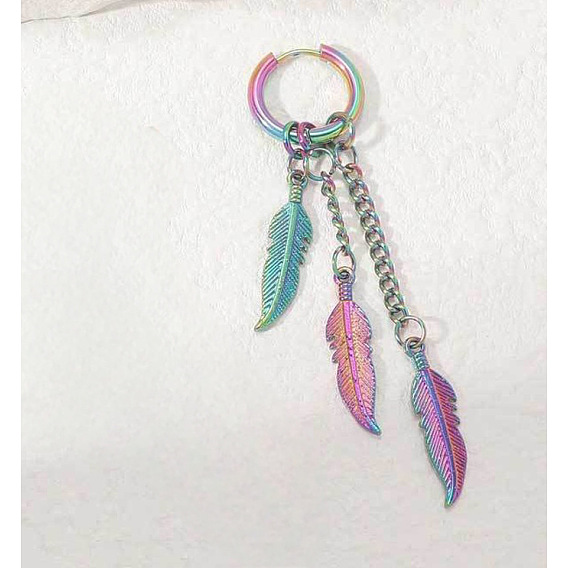 Серьги-кольца с кисточками из цинкового сплава в форме перьев