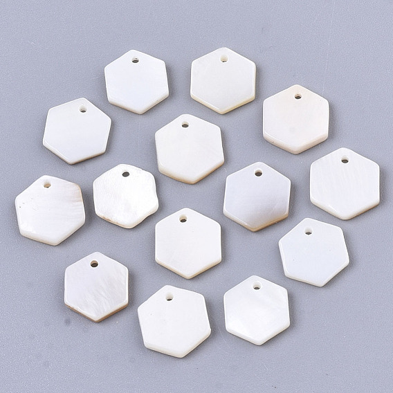 Natural Freshwater Shell Charms, Hexagon