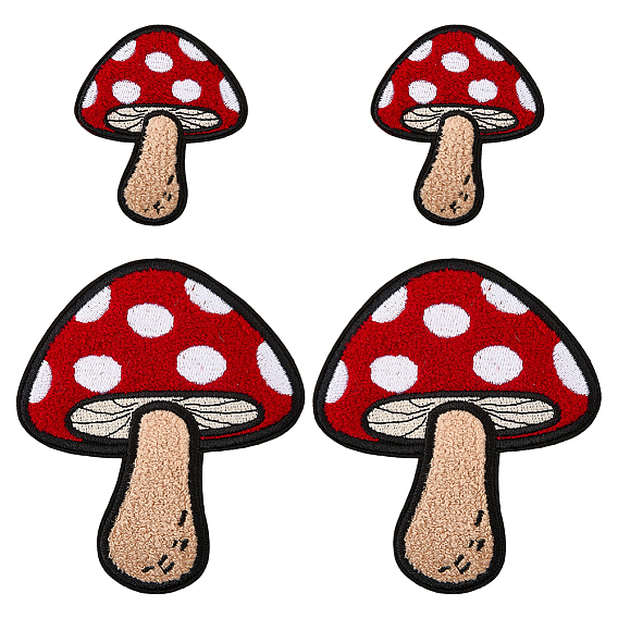 4Pcs 2 Styles Polyester Towel Embroidery Cloth Iron on Patches, Costume Accessories, Mushroom