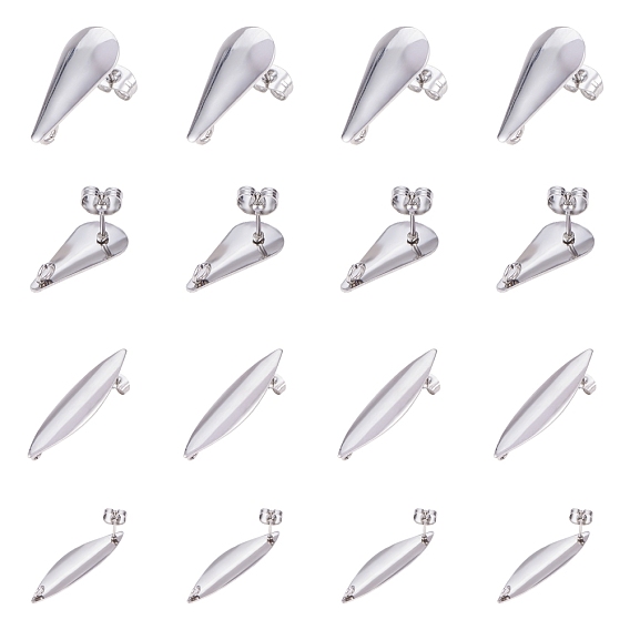 304 Stainless Steel Stud Earring Findings, with Loop, Horse Eye & Teardrop