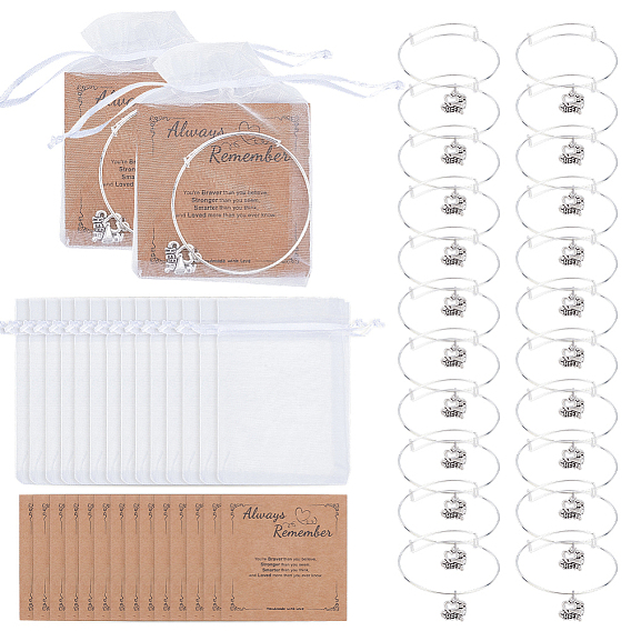 40шт. железные расширяемые браслеты с подвесками, сердце со словами, чтобы подбодрить, с подвеской из сплава и мешочками из органзы и бумажной карточкой