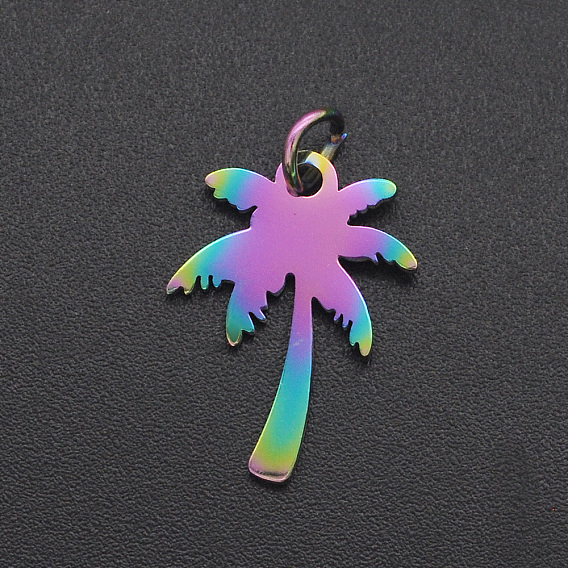 Ion Plating(IP) 201 Stainless Steel Pendants, with Jump Ring, Coconut Tree, Laser Cut