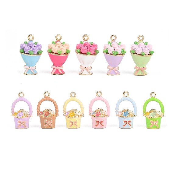 Подвески из эмали и сплава, подвески для цветочных корзин/букетов, золотые