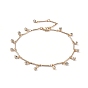 Charm Anklets, with Real 18K Gold Plated Brass Bar Link Chains, Lobster Claw Clasps and Brass Rhinestone Charms