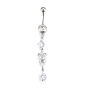 Piercing Jewelry, Brass Cubic Zirciona Navel Ring, Belly Rings, with 304 Stainless Steel Bar