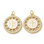 Brass Micro Pave Clear Cubic Zirconia Pendants, with Synthetic Opal and Jump Ring, Real 18K Gold Plated, Cross