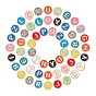 Alloy Enamel Beads, Cadmium Free & Nickel Free & Lead Free, Flat Round with Initial Letters