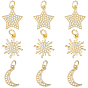 9 шт 3 стили латунные подвески из микропаве с фианитом, амулеты звезды, луны и солнца, с целью перехода в кольце, долговечный