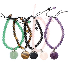 Gemstone Braided Beaded Braclets, Flat Round Essential Oil Perfume Bottle Charm Braclets