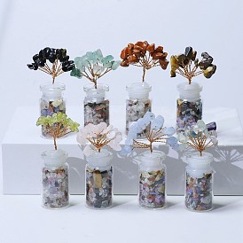 Natural Gemstone Chip Display Decorations, Fortune Tree Wishing Bottle, for Home Feng Shui Ornament